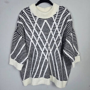 Lands End Womens Oversized Wool Alpaca Sweater 1X Black Mock Neck Knit Cozy Warm